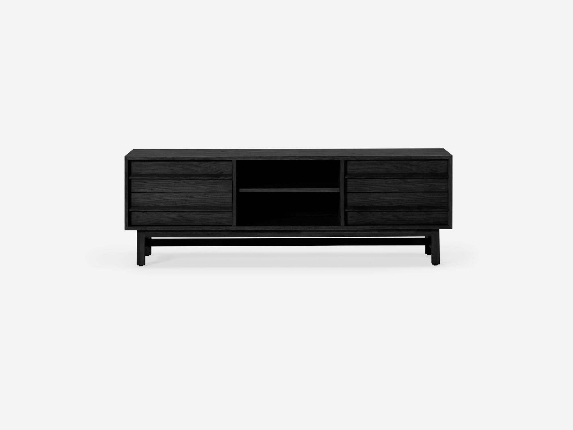 Small black oak media unit front view